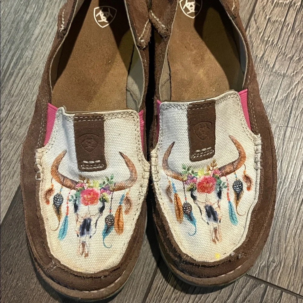 Ariat Cruiser Moc Toe Women's 8.5 B Suede Southwestern Brown Shoes 10029750 - Picture 2 of 6